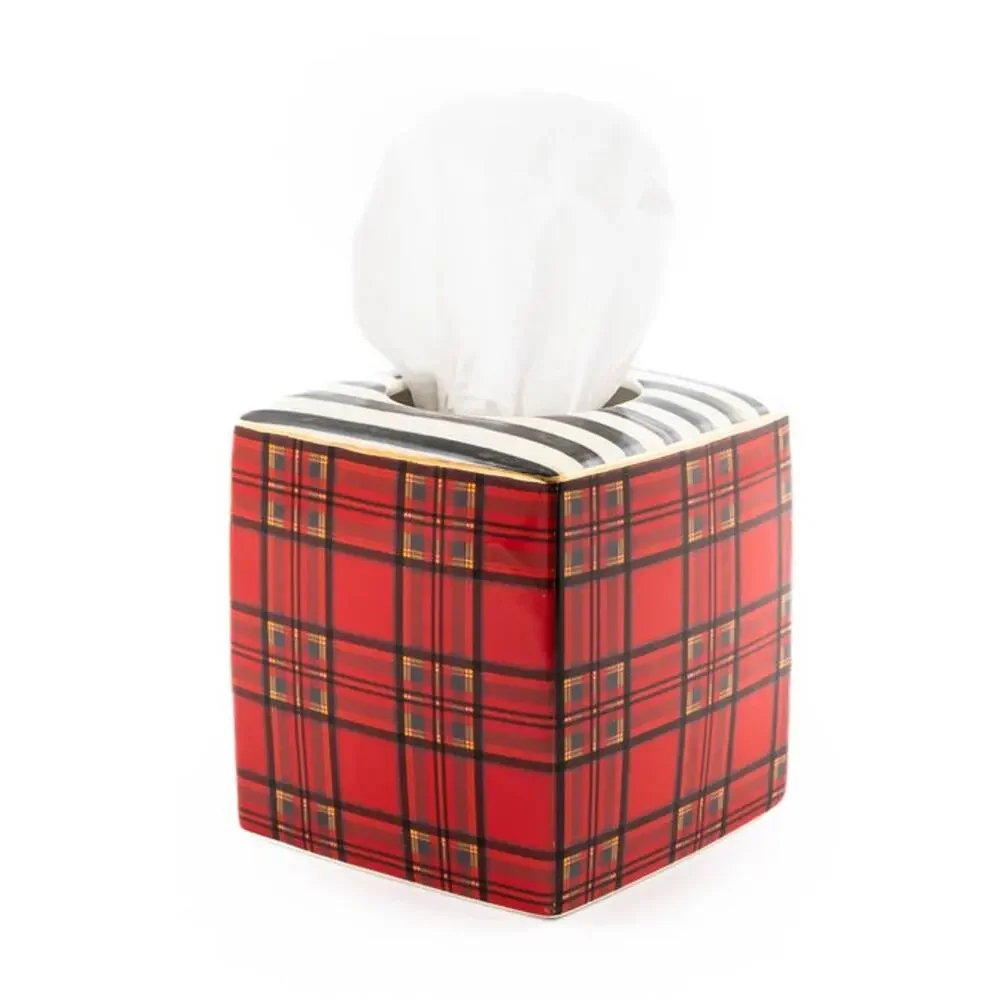Mackenzie-Childs Tartan Red Boutique Tissue Box Cover NEW
